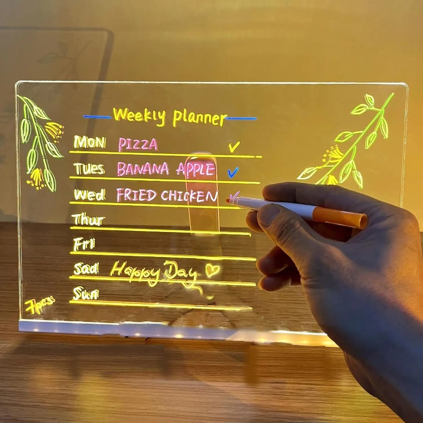 LED-Notiztafel - Nachtlicht mit 7-Farben-Stift (Nachrichtenmarkierungstafel für Büro, Schule, Zuhause)