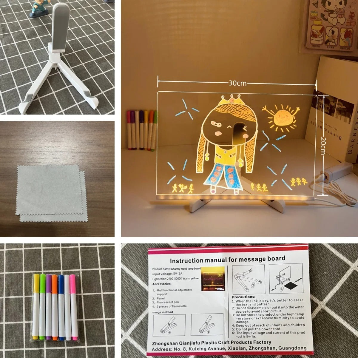LED-Notiztafel - Nachtlicht mit 7-Farben-Stift (Nachrichtenmarkierungstafel für Büro, Schule, Zuhause)