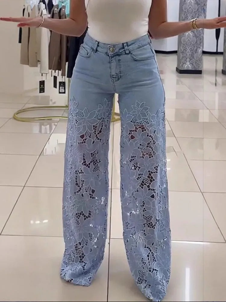 Damen Vintage-Spitzenhose