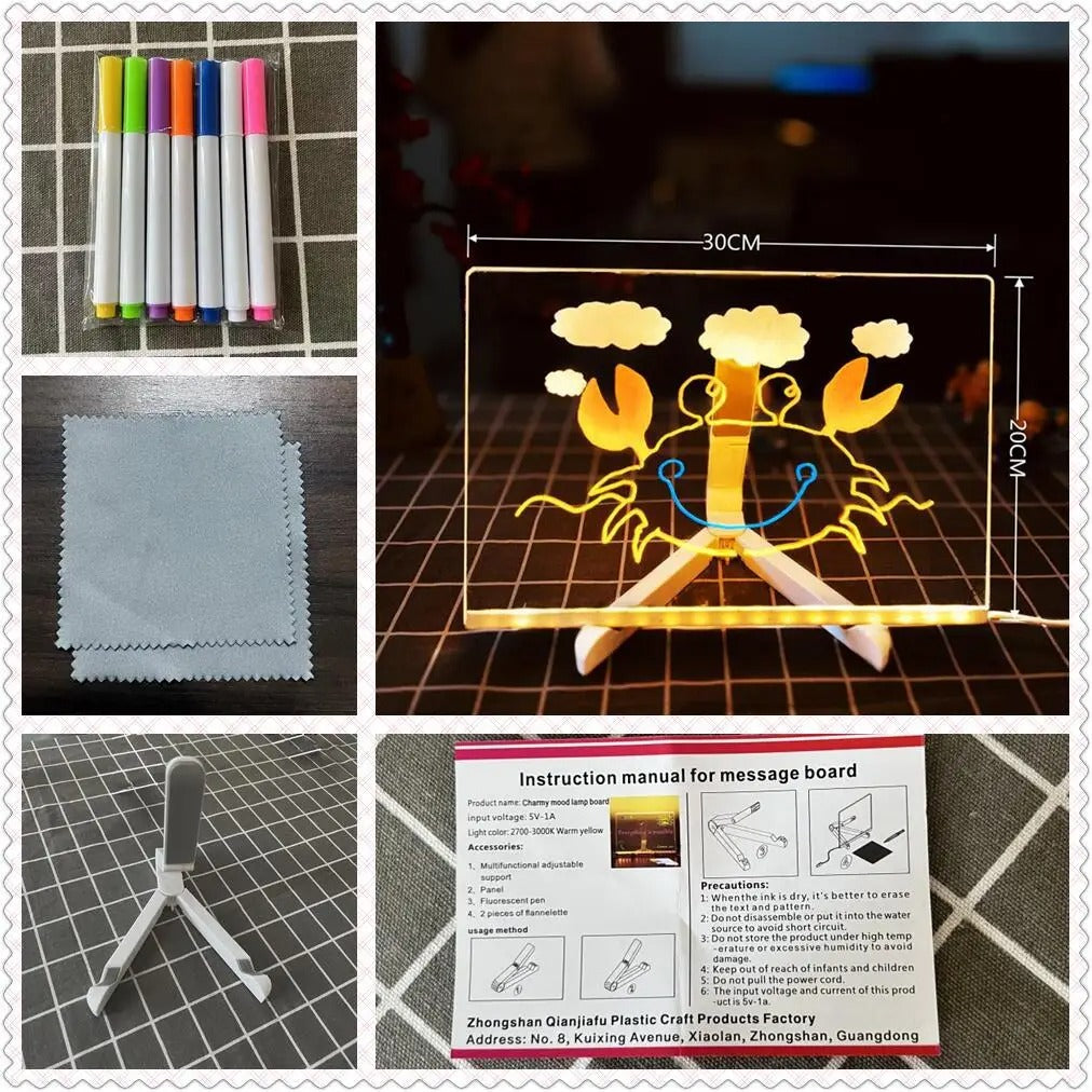 LED-Notiztafel - Nachtlicht mit 7-Farben-Stift (Nachrichtenmarkierungstafel für Büro, Schule, Zuhause)