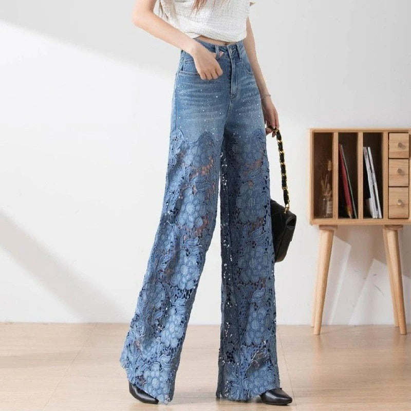 Damen Vintage-Spitzenhose