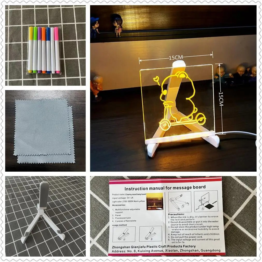 LED-Notiztafel - Nachtlicht mit 7-Farben-Stift (Nachrichtenmarkierungstafel für Büro, Schule, Zuhause)