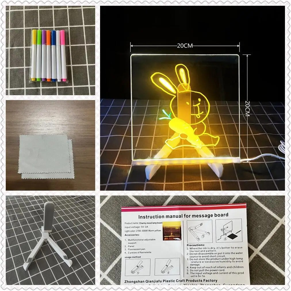 LED-Notiztafel - Nachtlicht mit 7-Farben-Stift (Nachrichtenmarkierungstafel für Büro, Schule, Zuhause)